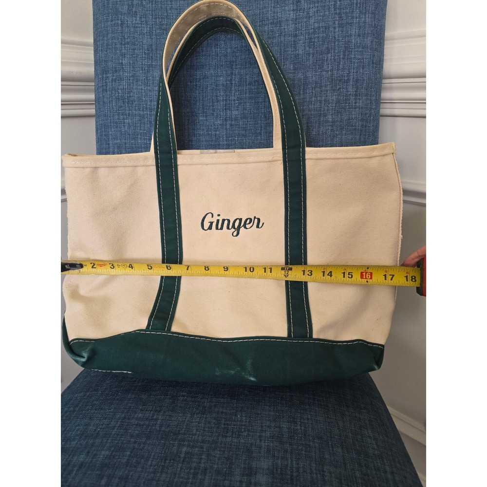 LL Bean Boat and Tote Canvas Bag Green Ginger Monogram Medium Open Top - Picture 7 of 8